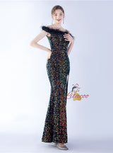 Mermaid Split Off the Shoulder Sequins Prom Dress