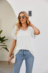 Round Neck Pleated Short Sleeve T-shirt