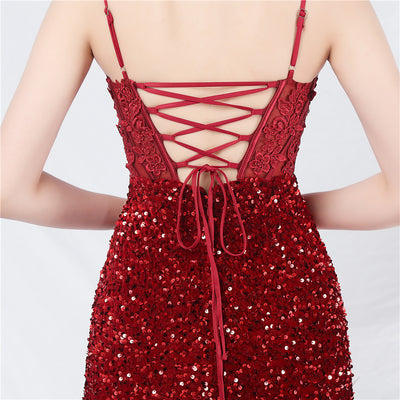 Mermaid Sequins Lace Spaghetti Straps Prom Dress