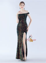 Sequins Off the Shoulder Split Prom Dress