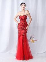 Strapless Tulle Sequins Prom Dress