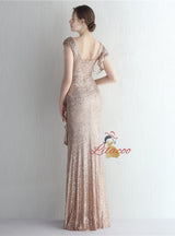 Mermaid Sequins Cap Sleeve Split Prom Dress
