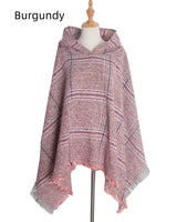 Shaggy Plaid Hooded Cloak Shawl