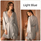 Lace Deep V Backless Suspender Nightdress Suit
