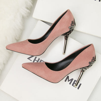 Metal Hollow Suede Stiletto Heels Shoes