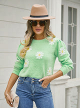 Short Daisy Round Neck Flower Sweater