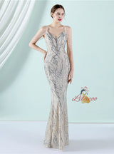 Sling Sequins Beading Long Slim Dress