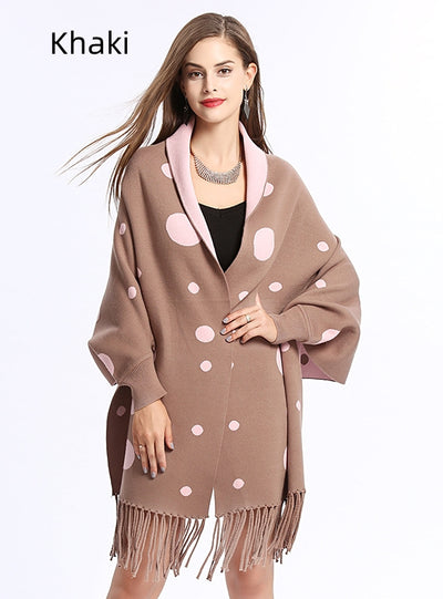 Dot Tassel Knitted Cardigan Shawl Coat