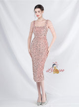 Mermaid Sequins Straps Beading Prom Dress