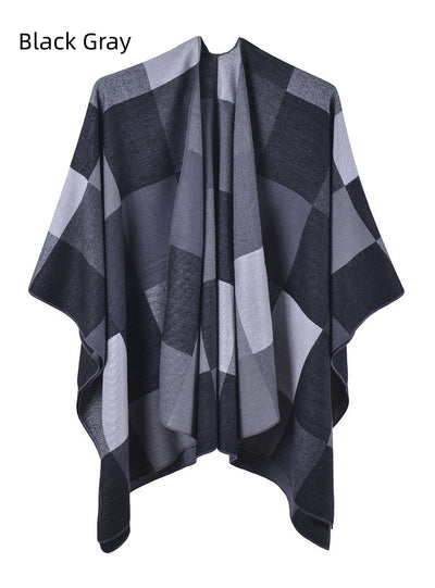 Women Plaid Fringed Scarf Shawl