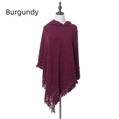 Knitted Hooded Cloak Shawl Pullover Cloak