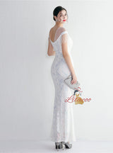 Scoop Neck Sequins Cap Sleeve Beading Prom Dress