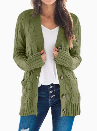 Casual Solid Color Twist Button Cardigan Sweater
