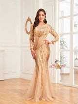 Black Long Sleeve Sequins Prom Dress