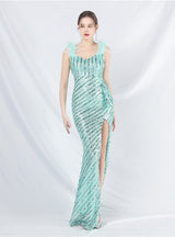 Sexy Mermaid Sequins Split Prom Dress