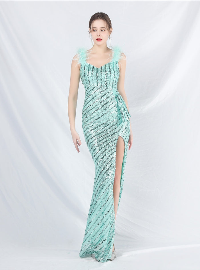 Sexy Mermaid Sequins Split Prom Dress