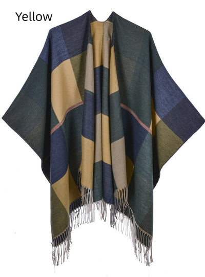 Retro Fashion Jacquard Split Thick Warm Shawl