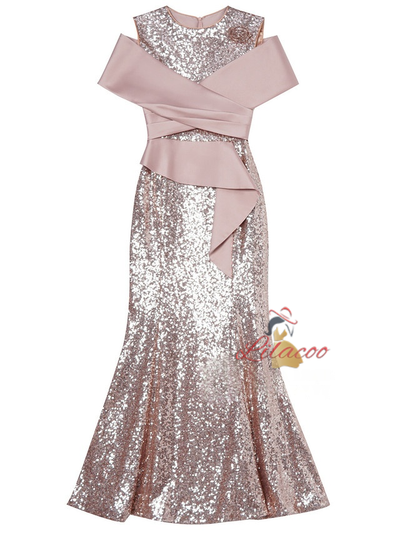 Pink Mermaid Sequins Mother Of The Bride Dress