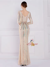 Long Sleeve V-neck Sequins Prom Dress