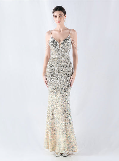 Mermaid Spaghetti Straps Beading Prom Dress