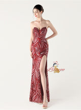 Mermaid Sequins Strapless Beading Split Prom Dress