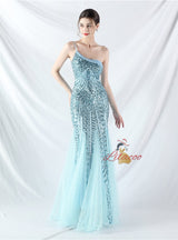Mermaid Sequins One Shoulder Beading Prom Dress