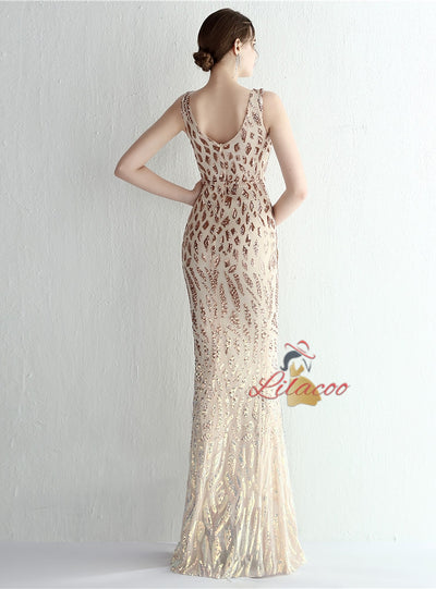 Mermaid V-neck Sequins Prom Dress