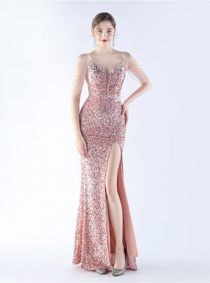 Spaghetti Straps Sequins Beading Prom Dress