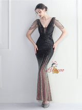 V-neck Sequins Beading Prom Dress