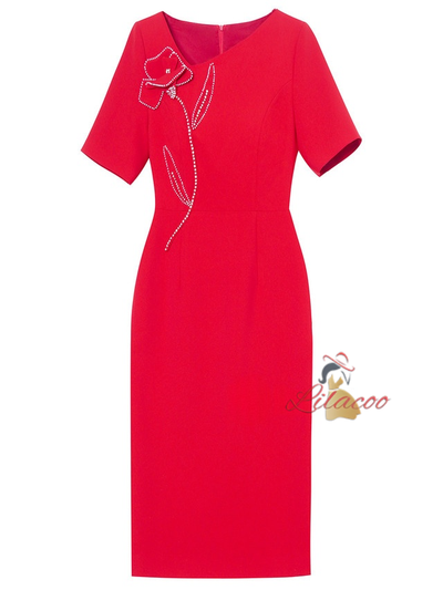 Fuchsia Short Sleeve Beading Mother Of The Bride Dress