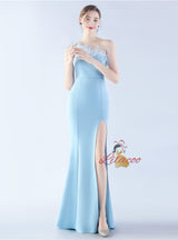 One Shoulder Mermaid Beading Split Prom Dress