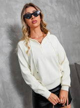 Loose Drawstring Long Sleeve Hooded Sweater