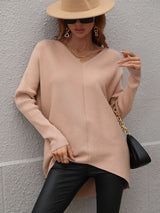 Solid Color V-neck Fashion Top Sweater