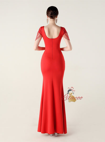 Mermaid V-neck Beading Split Prom Dress