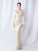 Long Sleeve V-neck Mermaid Sequins Prom Dress