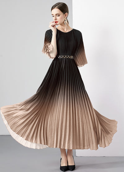 Folding Round Neck Lace-up Short Sleeves Dress