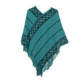 Striped Solid Color Tassel Knitted Cloak Shawl