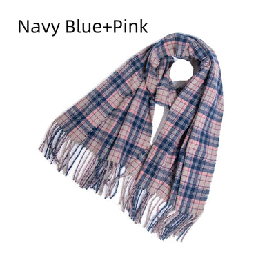 Fringed Plaid Shawl Padded Scarf