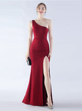 One Shoulder Split Parom Dress