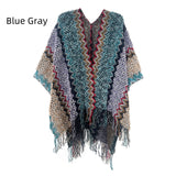 Ethnic White Knitted Split Tassels Shawl