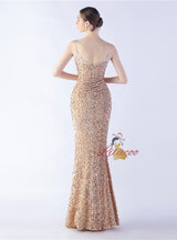 Spaghetti Straps Mermaid Sequins Prom Dress