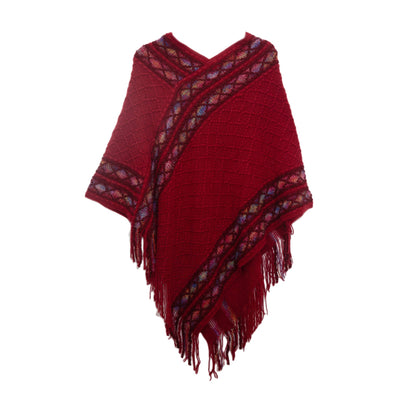 Folk Style Knitted Pullover Cloak Shawl