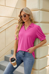 Solid Color Lapel Loose Short Sleeve T-shirt