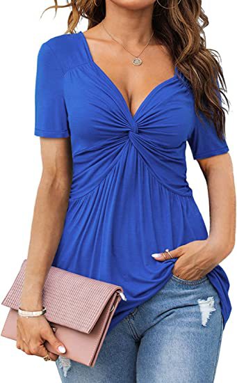 V-neck Twisted Short Sleeve Casual T-shirt