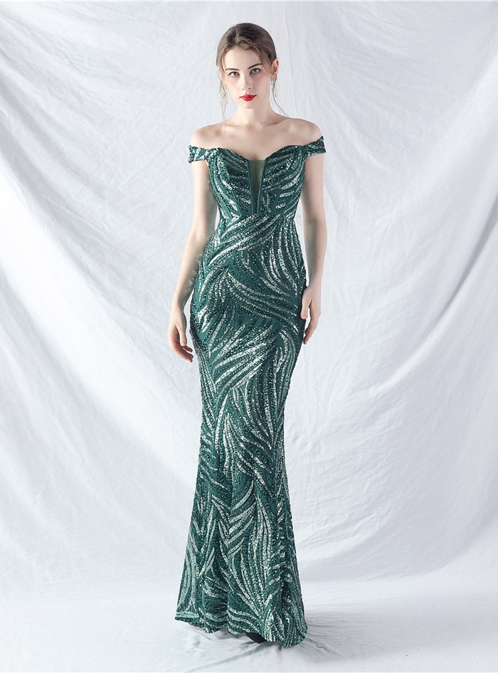 Mermaid Off the Shoulder Sequins Prom Dress
