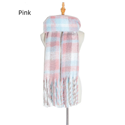 Polyester Plaid Tassel Padded Shawl Scarf