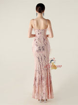 Mermaid Sequins Spaghetti Straps Feather Prom Dress