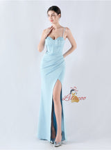 Mermaid Spaghetti Straps Pleats Prom Dress