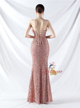 Mermaid Sequins Strapless Split Prom Dress
