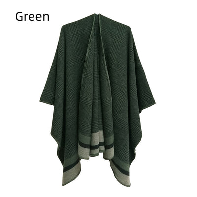 Plaid Split Shawl Ladies' Cloak